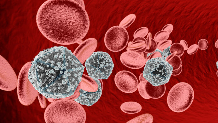 Анатомически правильная иллюстрация вируса ВИЧ в крови.